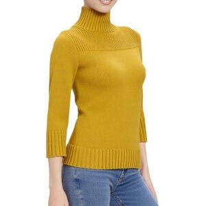 Ann Taylor Cotton Knit Mock Neck Sweater in Golden Rod Size XS